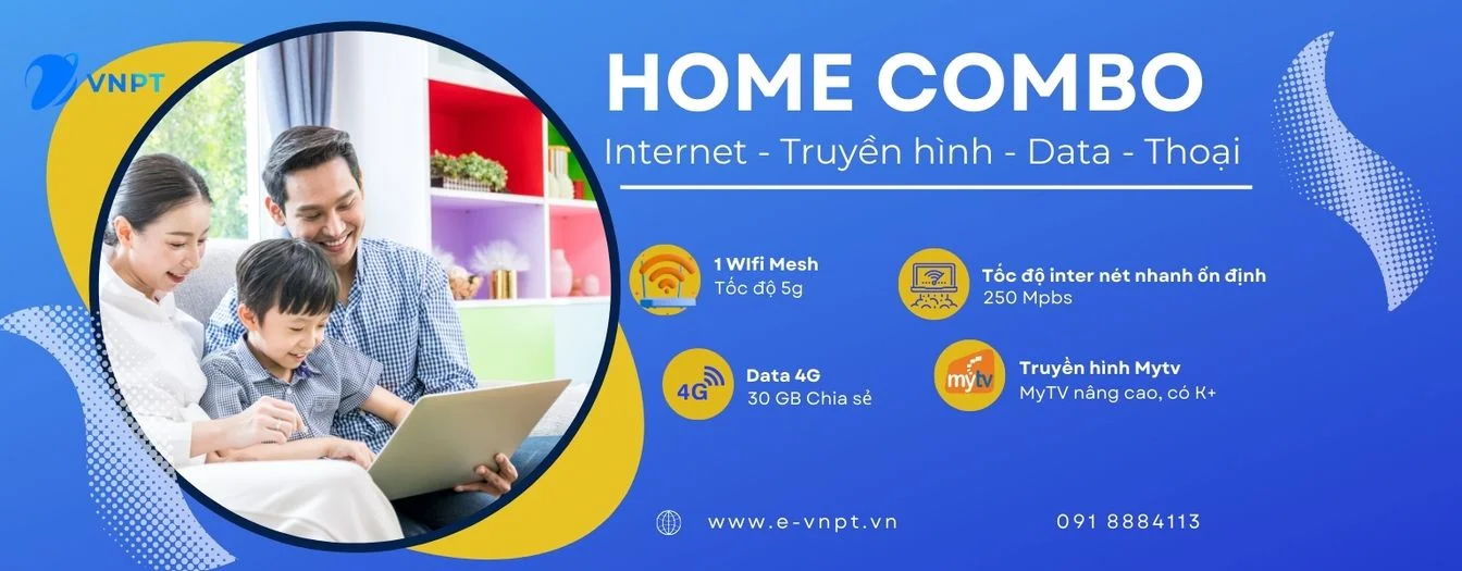 Gói Home Combo của VNPT bao gồm Internet - Truyền Hình - Data - Thoại