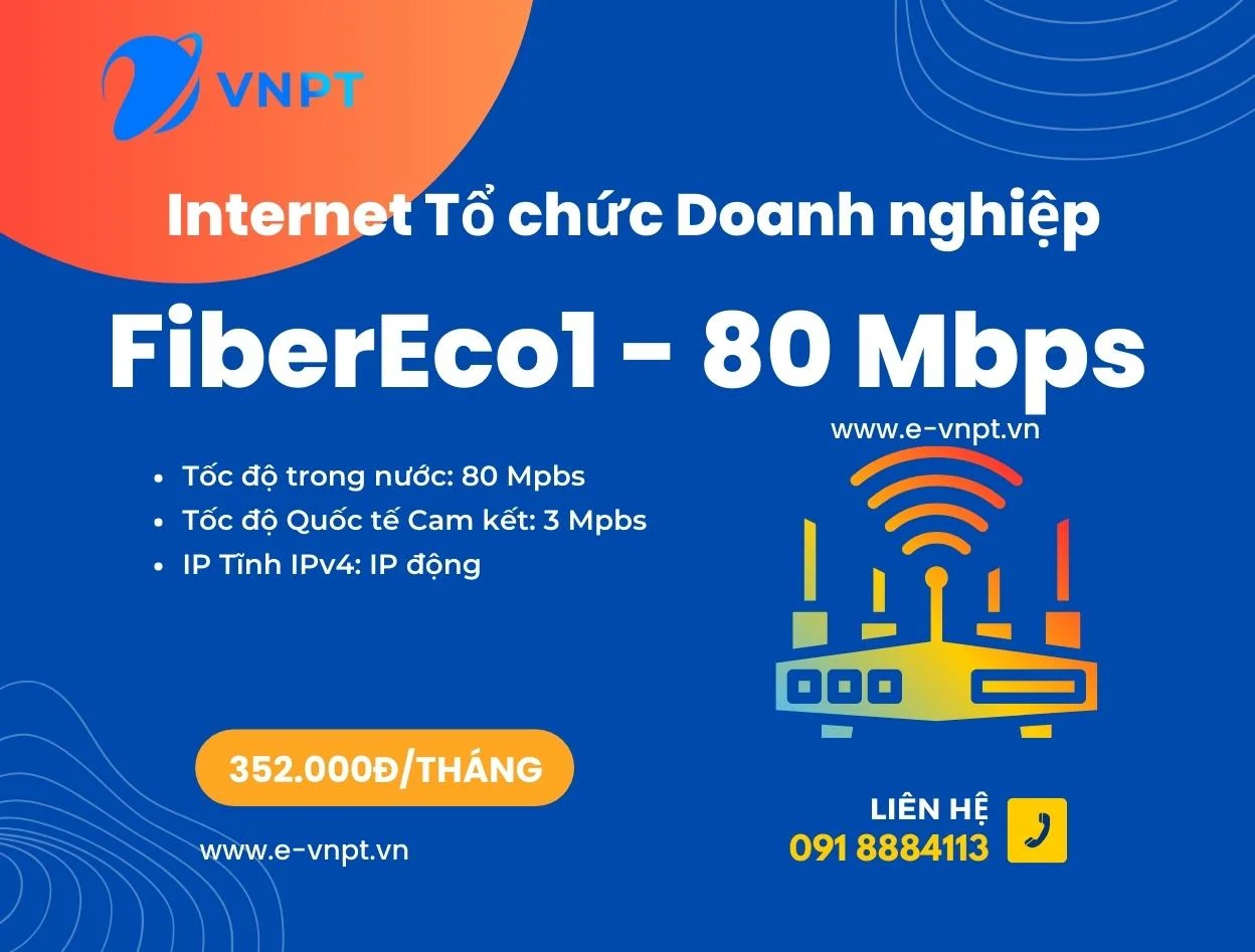 Internet Doanh nghiệp VNPT Gói FiberEco1 80Mpbs