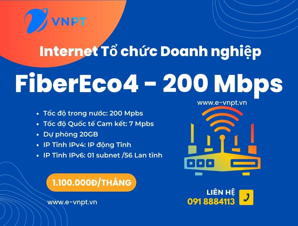Internet Doanh nghiệp VNPT Gói FiberEco4 200Mpbs