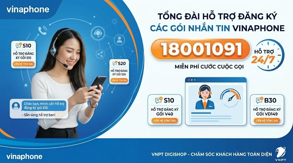 Tổng đài hỗ trợ đăng ký các gói nhắn tin VinaPhone 